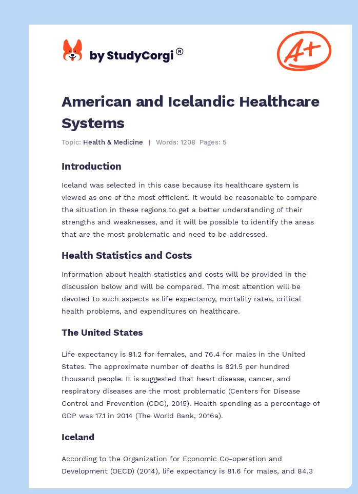 American and Icelandic Healthcare Systems. Page 1