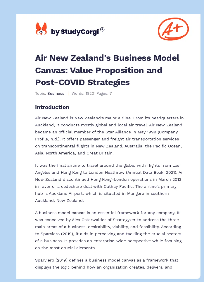 Air New Zealand's Business Model Canvas: Value Proposition and Post-COVID Strategies. Page 1