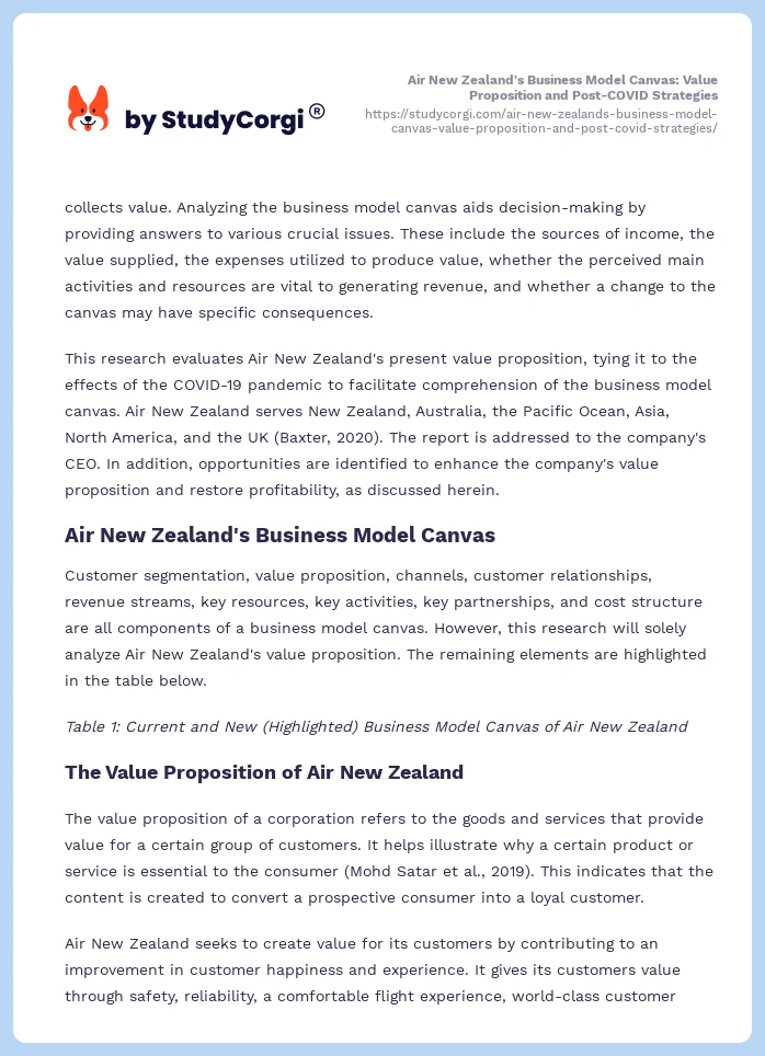 Air New Zealand's Business Model Canvas: Value Proposition and Post-COVID Strategies. Page 2