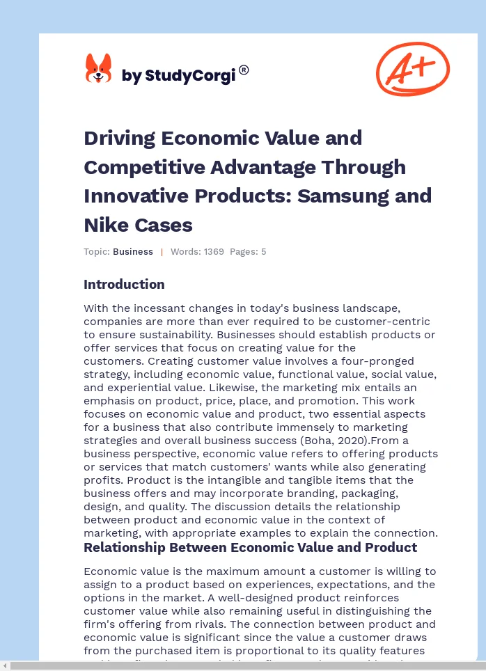 Driving Economic Value and Competitive Advantage Through Innovative Products: Samsung and Nike Cases. Page 1