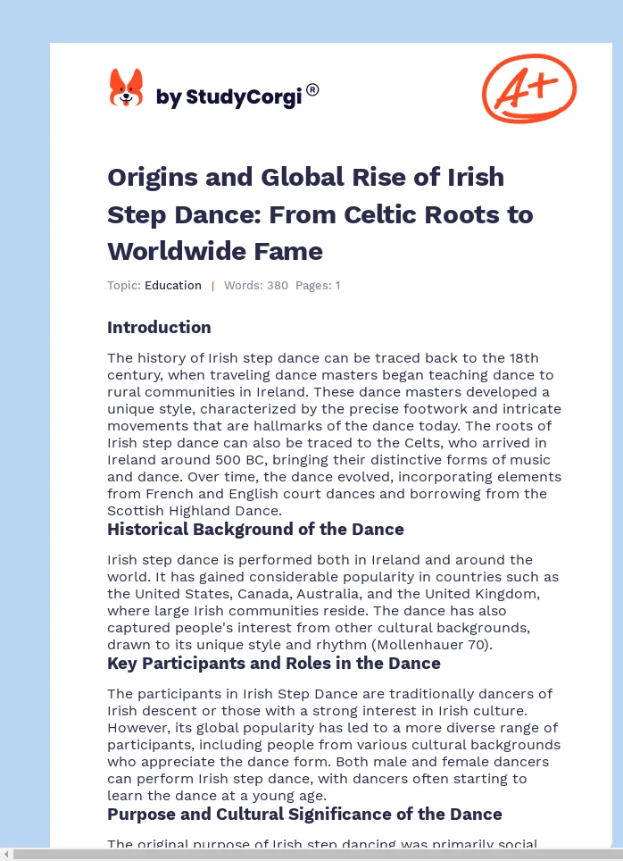 Origins and Global Rise of Irish Step Dance: From Celtic Roots to Worldwide Fame. Page 1