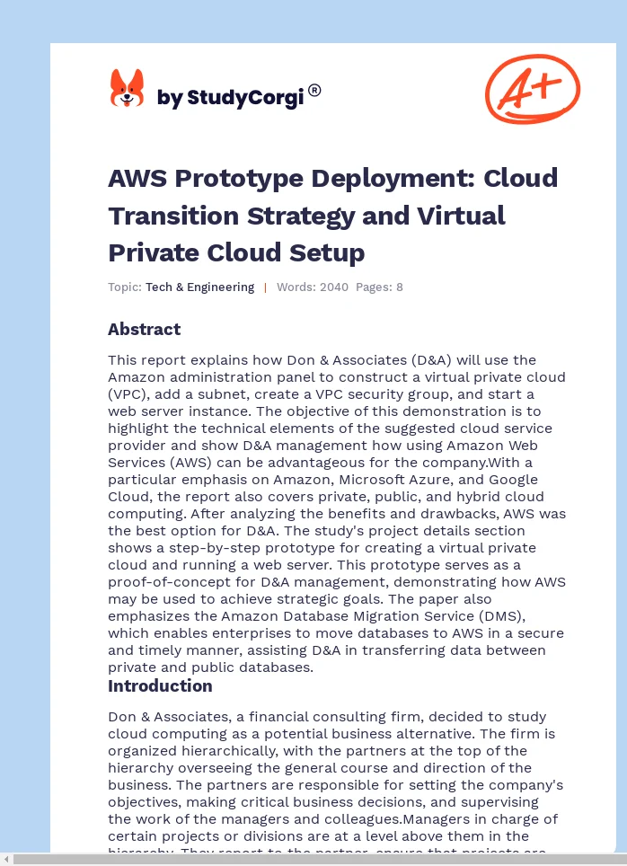 AWS Prototype Deployment: Cloud Transition Strategy and Virtual Private Cloud Setup. Page 1