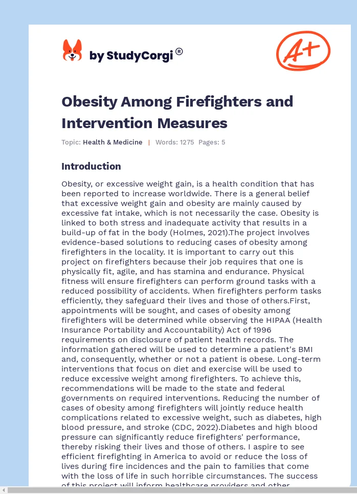 Obesity Among Firefighters and Intervention Measures. Page 1