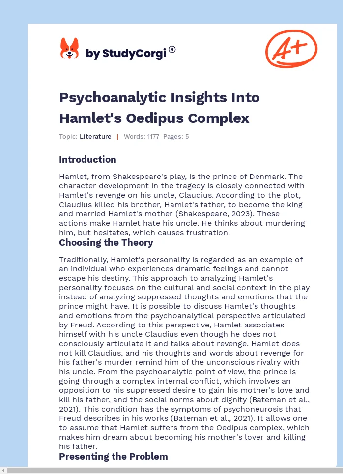 Psychoanalytic Insights Into Hamlet's Oedipus Complex. Page 1