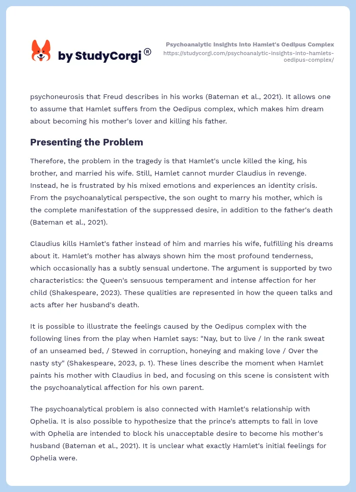 Psychoanalytic Insights Into Hamlet's Oedipus Complex. Page 2
