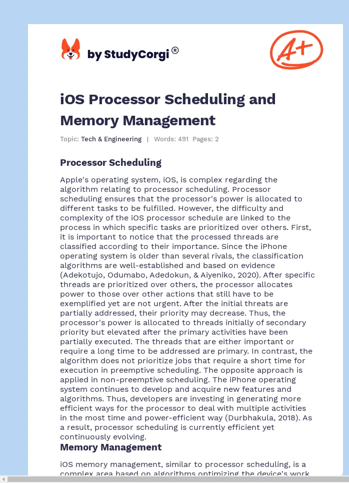iOS Processor Scheduling and Memory Management. Page 1
