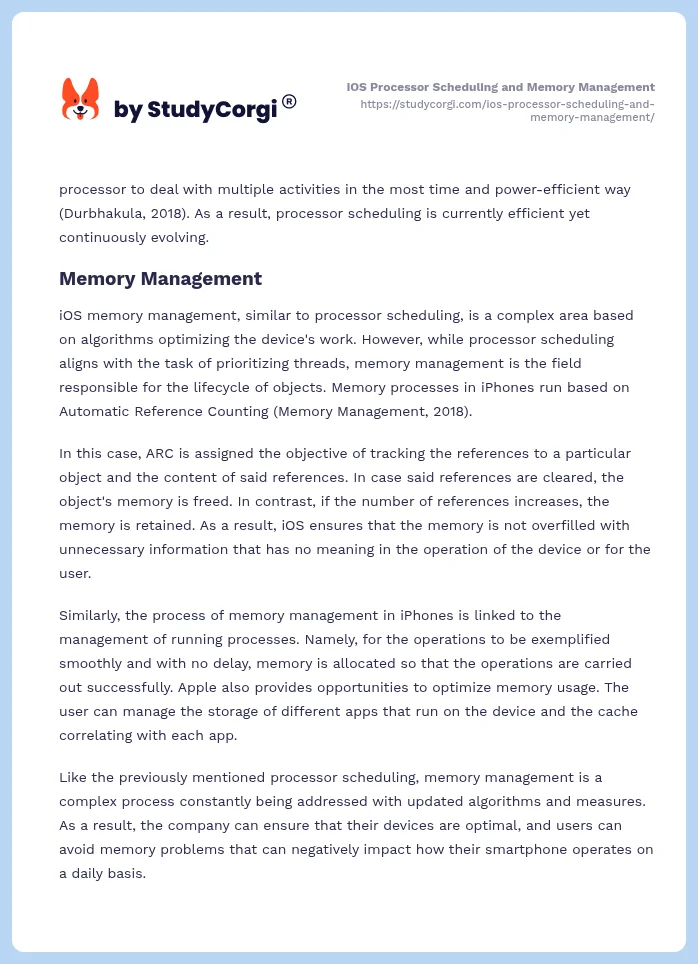 iOS Processor Scheduling and Memory Management. Page 2