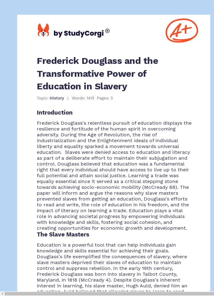 Frederick Douglass and the Transformative Power of Education in Slavery. Page 1