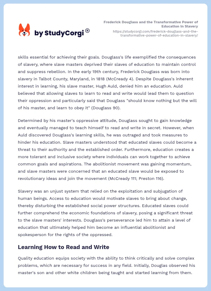 Frederick Douglass and the Transformative Power of Education in Slavery. Page 2