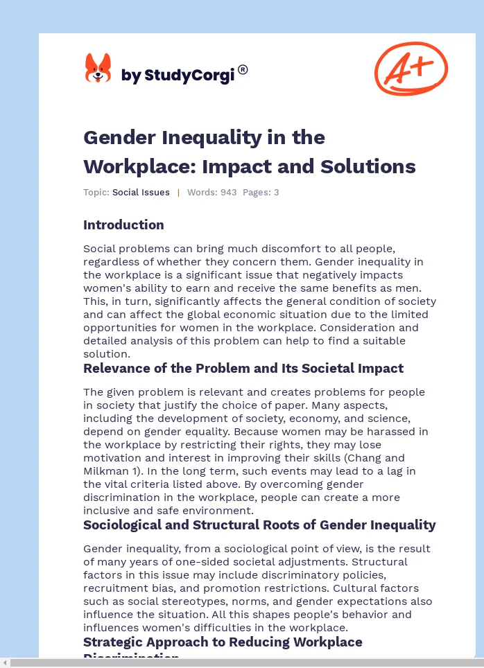 Gender Inequality in the Workplace: Impact and Solutions. Page 1