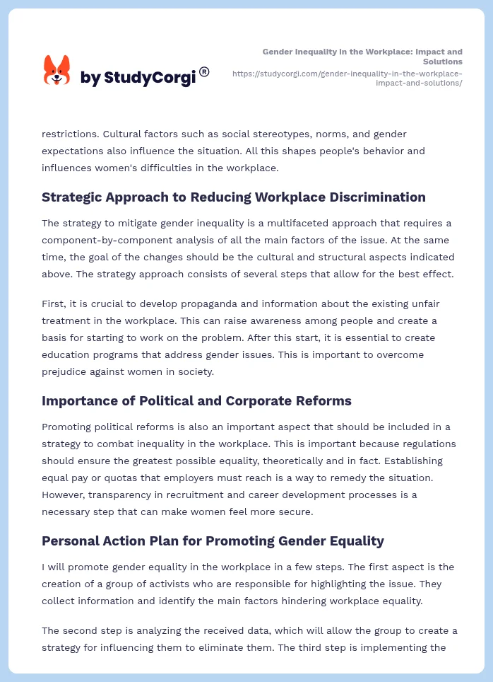 Gender Inequality in the Workplace: Impact and Solutions. Page 2