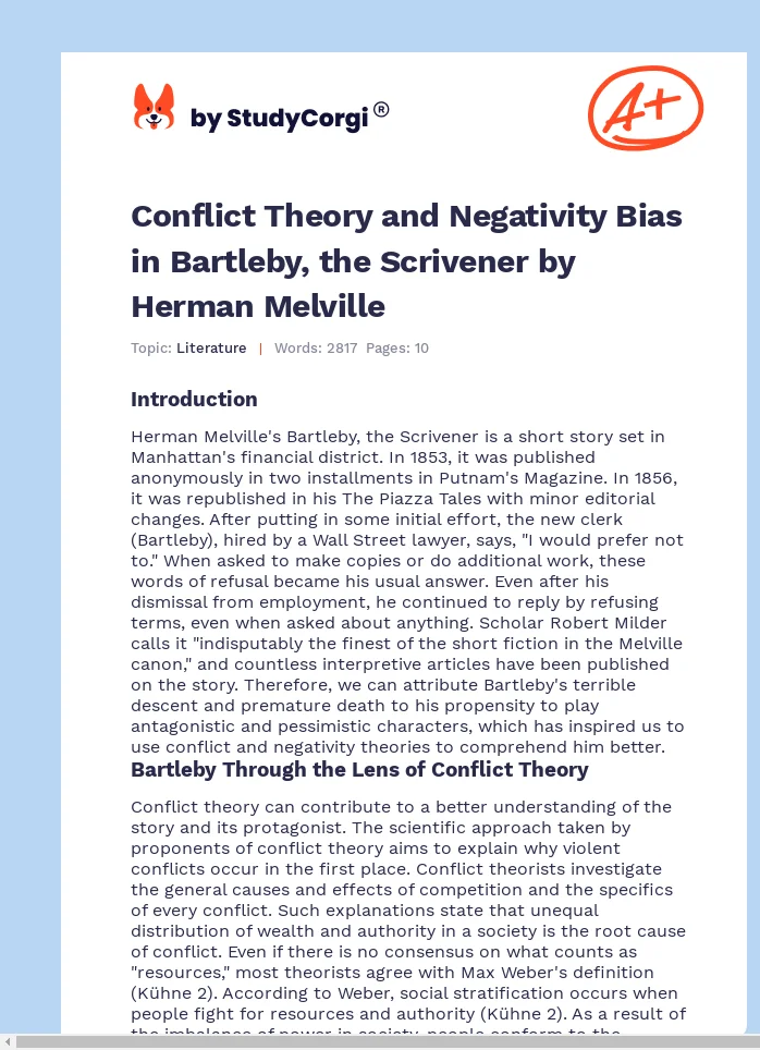 Conflict Theory and Negativity Bias in Bartleby, the Scrivener by Herman Melville. Page 1