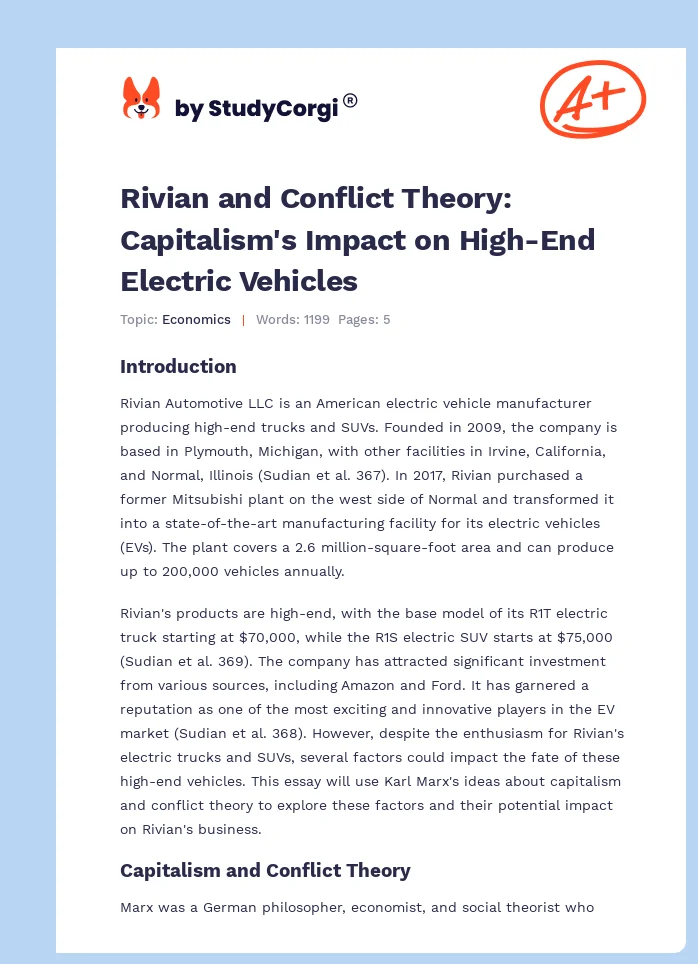 Rivian and Conflict Theory: Capitalism's Impact on High-End Electric Vehicles. Page 1