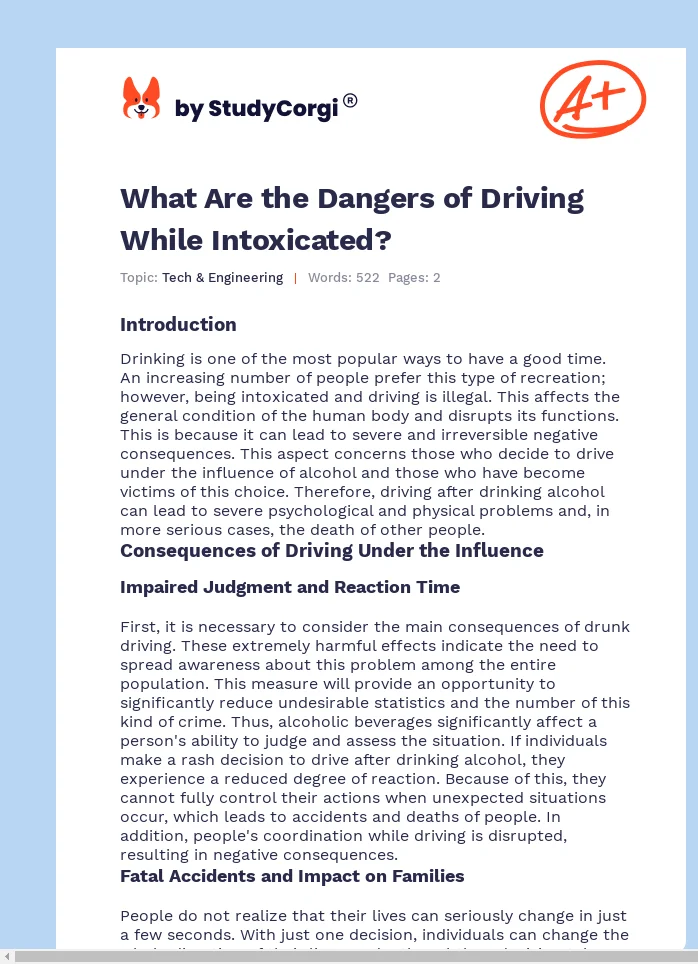 What Are the Dangers of Driving While Intoxicated?. Page 1