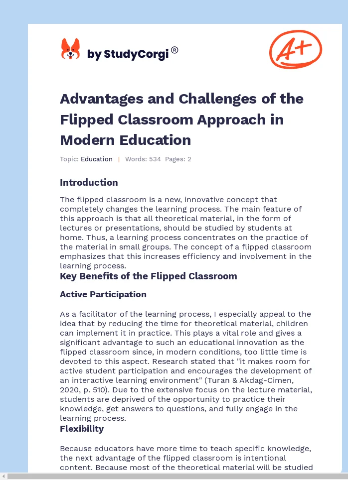Advantages and Challenges of the Flipped Classroom Approach in Modern Education. Page 1