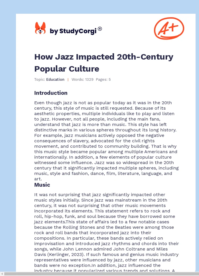 How Jazz Impacted 20th-Century Popular Culture. Page 1