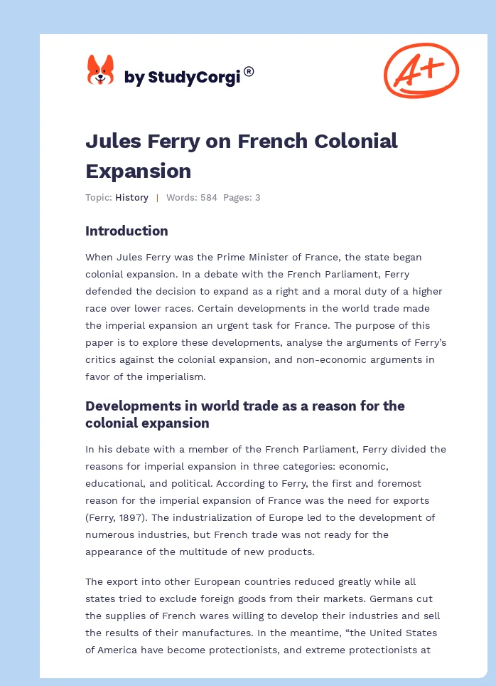 Jules Ferry on French Colonial Expansion. Page 1
