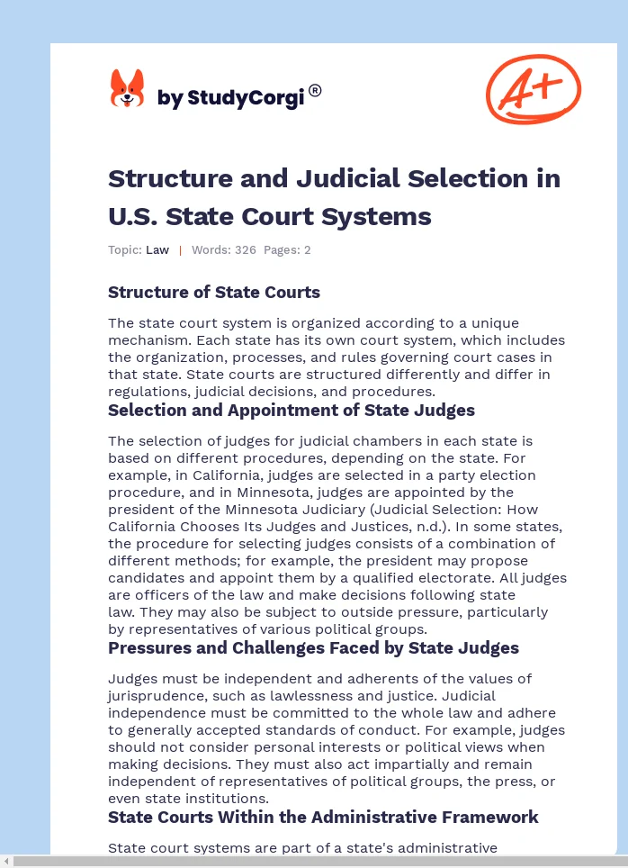 Structure and Judicial Selection in U.S. State Court Systems. Page 1