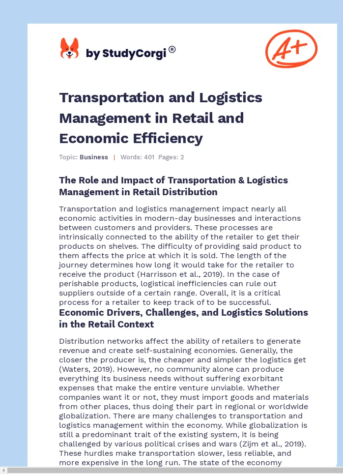 Transportation and Logistics Management in Retail and Economic Efficiency. Page 1