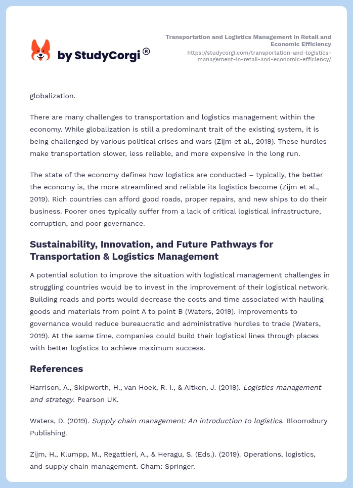 Transportation and Logistics Management in Retail and Economic Efficiency. Page 2