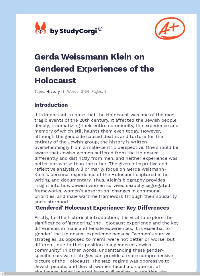 Gerda Weissmann Klein on Gendered Experiences of the Holocaust. Page 1