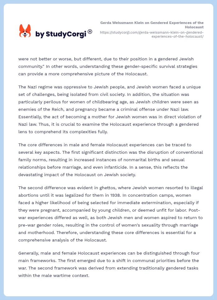 Gerda Weissmann Klein on Gendered Experiences of the Holocaust. Page 2