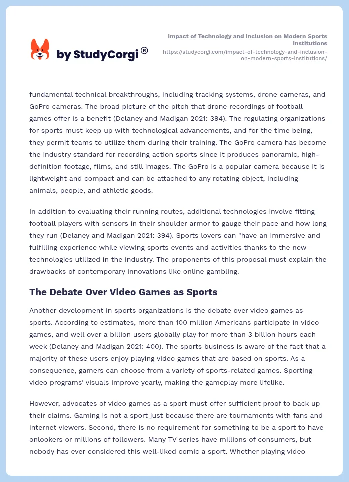 Impact of Technology and Inclusion on Modern Sports Institutions. Page 2
