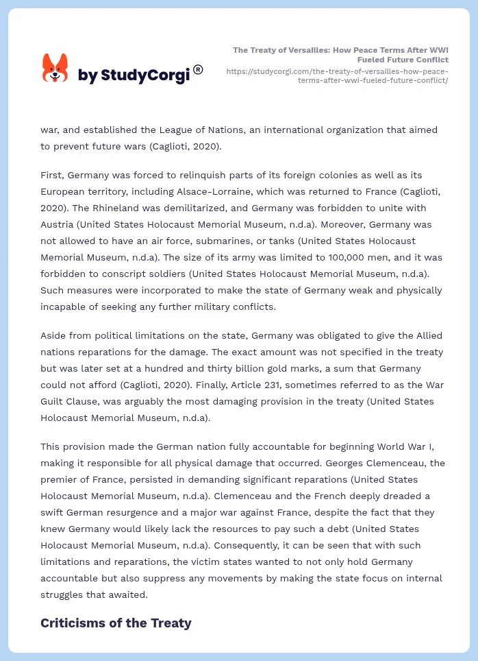 The Treaty of Versailles: How Peace Terms After WWI Fueled Future Conflict. Page 2