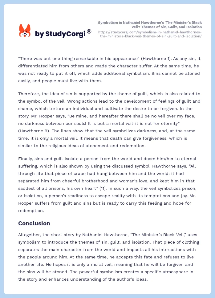Symbolism in Nathaniel Hawthorne's 'The Minister's Black Veil': Themes of Sin, Guilt, and Isolation. Page 2