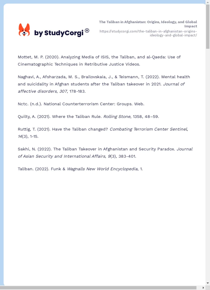 The Taliban in Afghanistan: Origins, Ideology, and Global Impact. Page 2