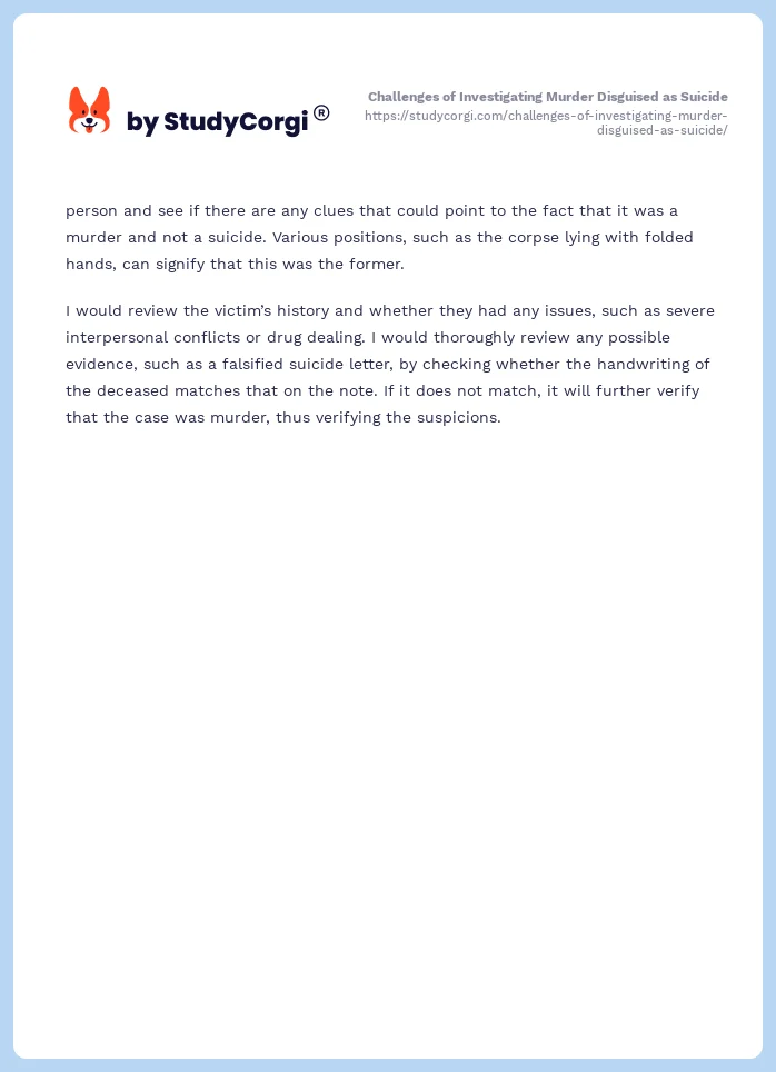 Challenges of Investigating Murder Disguised as Suicide. Page 2
