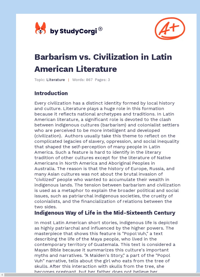 Barbarism vs. Civilization in Latin American Literature. Page 1