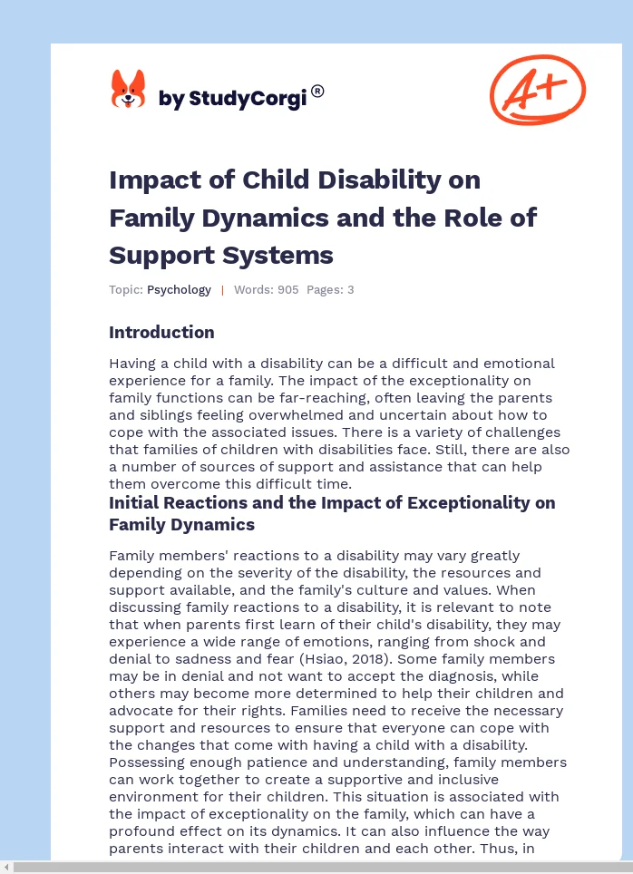 Impact of Child Disability on Family Dynamics and the Role of Support Systems. Page 1