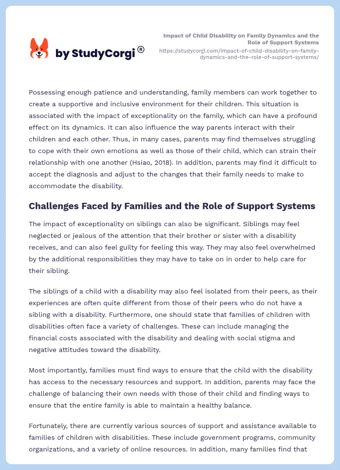 Impact of Child Disability on Family Dynamics and the Role of Support Systems. Page 2