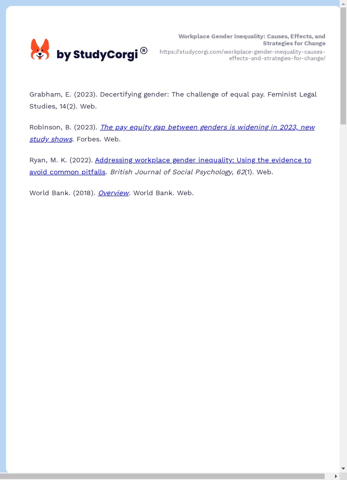Workplace Gender Inequality: Causes, Effects, and Strategies for Change. Page 2