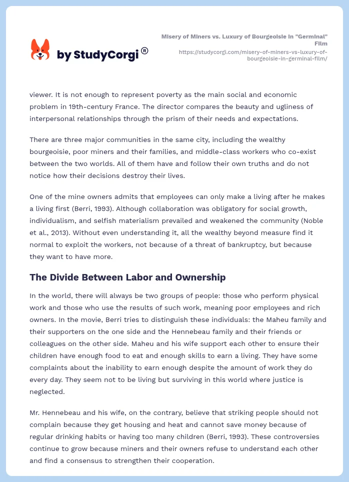 Misery of Miners vs. Luxury of Bourgeoisie in "Germinal" Film. Page 2