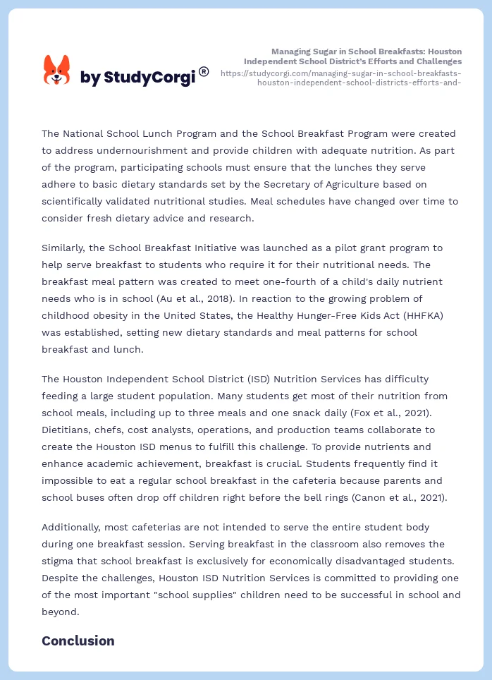 Managing Sugar in School Breakfasts: Houston Independent School District’s Efforts and Challenges. Page 2