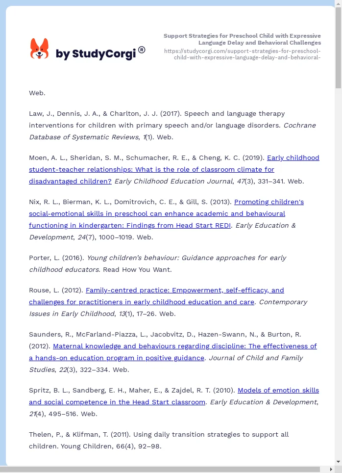 Support Strategies for Preschool Child with Expressive Language Delay and Behavioral Challenges. Page 2