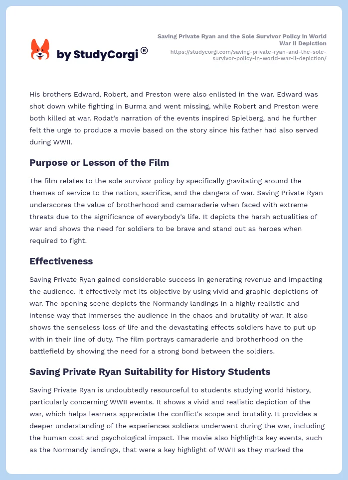 Saving Private Ryan and the Sole Survivor Policy in World War II Depiction. Page 2