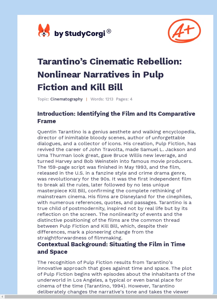 Tarantino’s Cinematic Rebellion: Nonlinear Narratives in Pulp Fiction and Kill Bill. Page 1