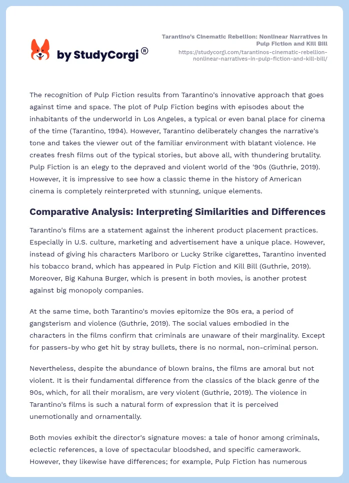 Tarantino’s Cinematic Rebellion: Nonlinear Narratives in Pulp Fiction and Kill Bill. Page 2