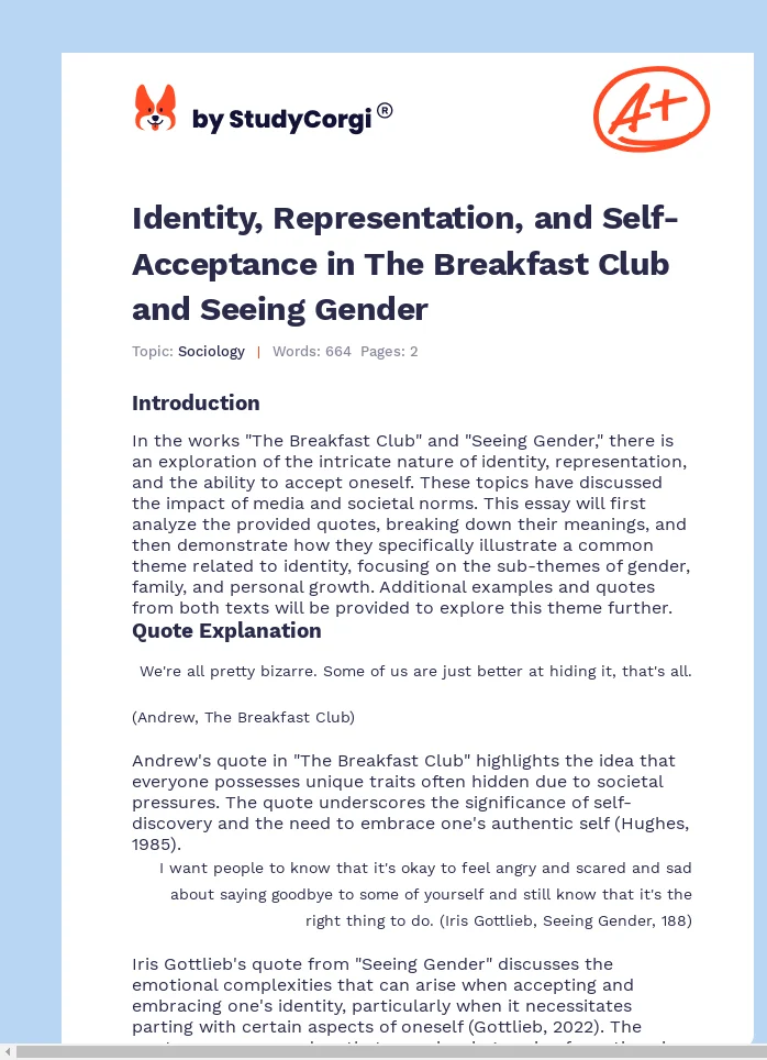 Identity, Representation, and Self-Acceptance in The Breakfast Club and Seeing Gender. Page 1