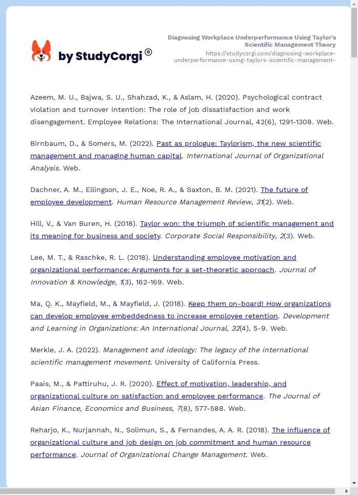 Diagnosing Workplace Underperformance Using Taylor’s Scientific Management Theory. Page 2