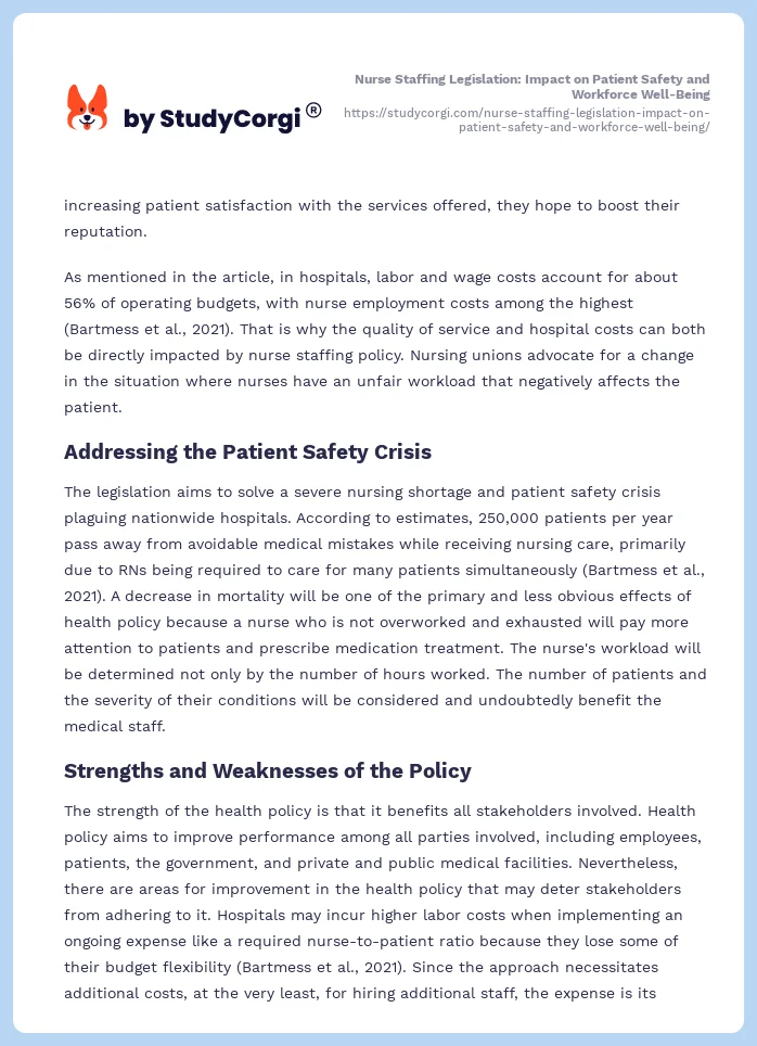 Nurse Staffing Legislation: Impact on Patient Safety and Workforce Well-Being. Page 2