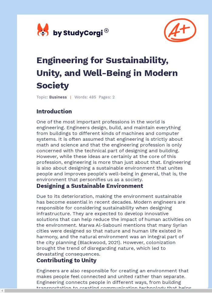 Engineering for Sustainability, Unity, and Well-Being in Modern Society. Page 1