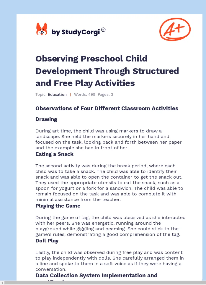Observing Preschool Child Development Through Structured and Free Play Activities. Page 1