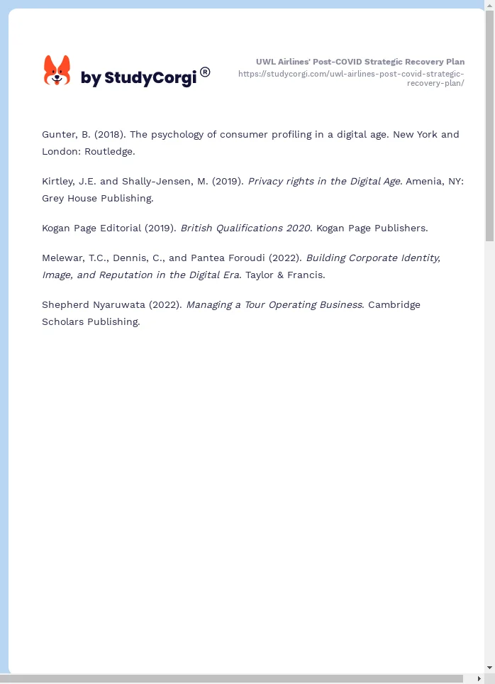 UWL Airlines' Post-COVID Strategic Recovery Plan. Page 2