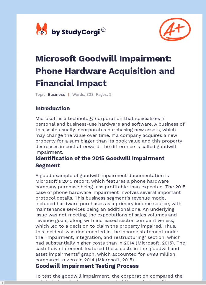 Microsoft Goodwill Impairment: Phone Hardware Acquisition and Financial Impact. Page 1