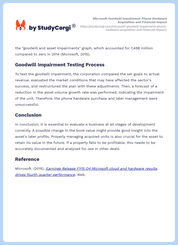 Microsoft Goodwill Impairment: Phone Hardware Acquisition and Financial Impact. Page 2