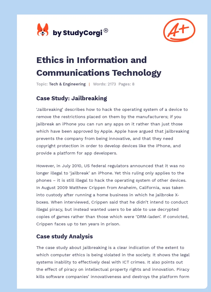 Ethics in Information and Communications Technology. Page 1